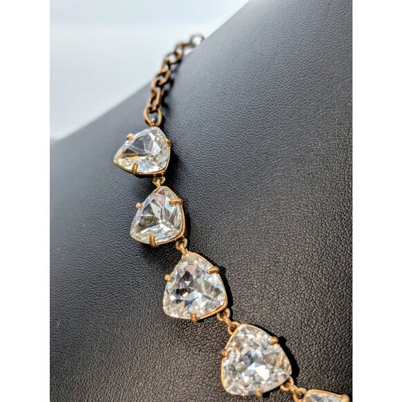 Stella & Dot Large Trillion Rhinestone Antiqued Gold Tone Necklace - Picture 3 of 6